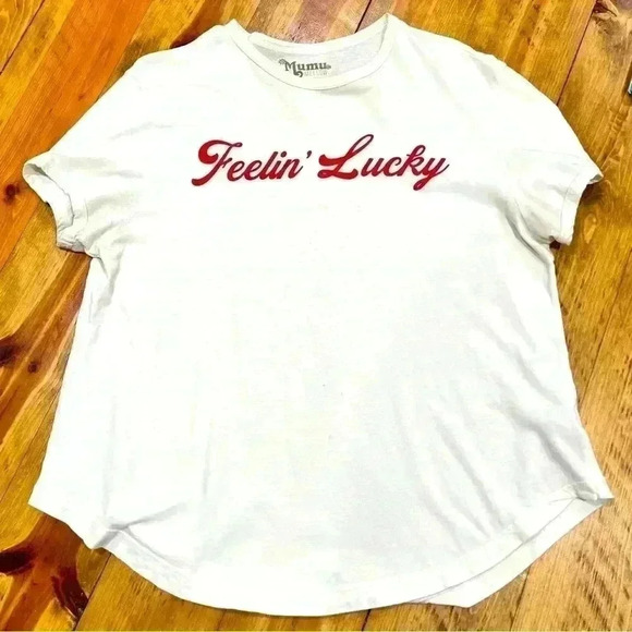 Mumu Mellow “feelin lucky” off white tee 100% organic cotton - Picture 1 of 5